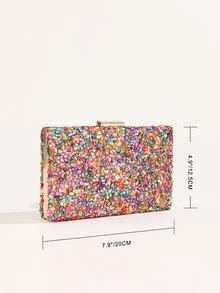 Bolso caja mini de color combinado con diseño de diamante de imitación con cadena - Multicolor - Ver 5