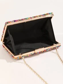 Bolso caja mini de color combinado con diseño de diamante de imitación con cadena - Multicolor - Ver 6