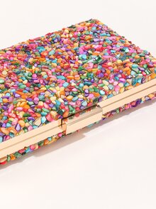 Bolso caja mini de color combinado con diseño de diamante de imitación con cadena - Multicolor - Ver 7