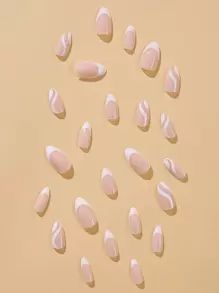 Elevate Your Style With 24pcs Long Oval Fake Nail & 1pc Nail File & 1sheet Tape Press On Nails Nail Supplies - White - View 2