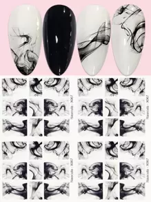 4pcs/Pack Black Smoky Pattern Nail Stickers, Without Adhesive DIY Nail Charms Nail Gems Nail Supplies Nails - Black - View 1