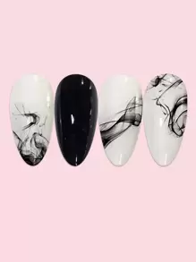 4pcs/Pack Black Smoky Pattern Nail Stickers, Without Adhesive DIY Nail Charms Nail Gems Nail Supplies Nails - Black - View 2