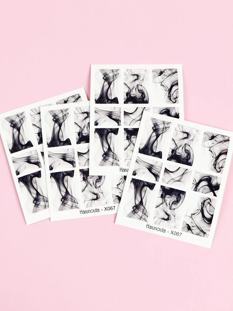 4 יח'\אריזה מדבקות לציפורניים בתבנית מעושנת שחורה, ללא דבק קסמי ציפורניים עשה זאת בעצמך אספקת ציפורניים אבני חן - שחור - ראה 4