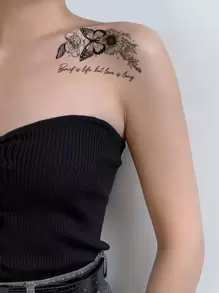 纹身贴纸套装，9 张蝴蝶和心形临时纹身，适合女性，成人纹身贴纸，逼真的蝴蝶、蛇、心形纹身，适合女性和女孩 - 黑色 - 查看 3