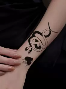 纹身贴纸套装，9 张蝴蝶和心形临时纹身，适合女性，成人纹身贴纸，逼真的蝴蝶、蛇、心形纹身，适合女性和女孩 - 黑色 - 查看 4