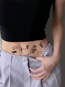 纹身贴纸套装，9 张蝴蝶和心形临时纹身，适合女性，成人纹身贴纸，逼真的蝴蝶、蛇、心形纹身，适合女性和女孩 - 黑色 - 查看 5