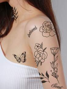 6 hình xăm dán nghệ thuật sư tử và dòng - màu đen - Xem 2