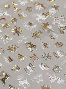FULL BEAUTY Christmas 2sheets Snowflake & Cartoon Elk Print Nail Art Sticker - Multicolor - View 4