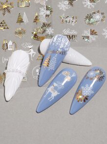 FULL BEAUTY Christmas 2sheets Snowflake & Cartoon Elk Print Nail Art Sticker - Multicolor - View 5
