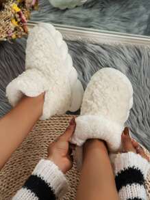 Minimalist Fuzzy Slipper Boots - Beige - View 4