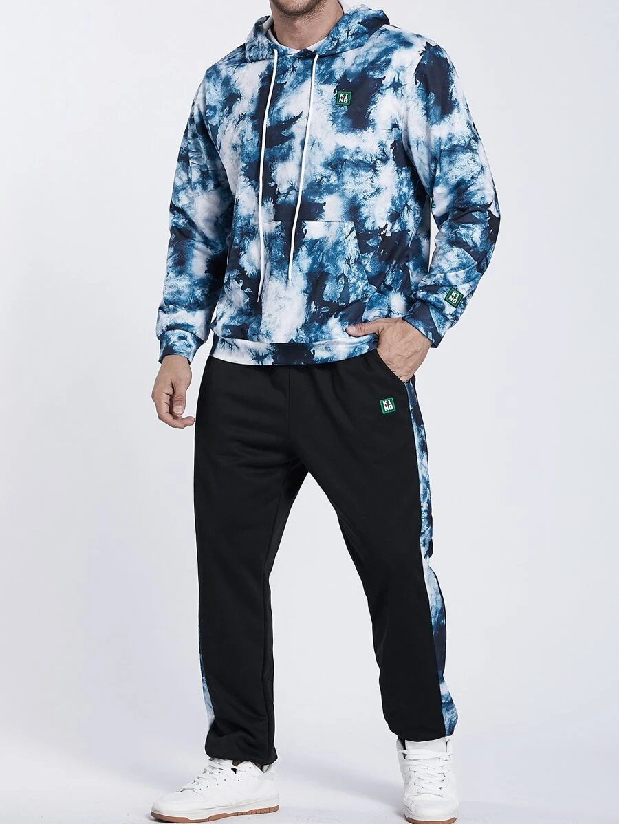 Manfinity Men Tie Dye Kangaroo Pocket Drawstring Hoodie & Joggers - Multicolor - View 1