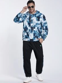 Manfinity Men Tie Dye Kangaroo Pocket Drawstring Hoodie & Joggers - Multicolor - View 3