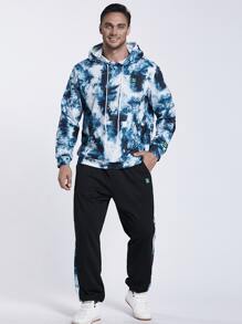 Manfinity Men Tie Dye Kangaroo Pocket Drawstring Hoodie & Joggers - Multicolor - View 5