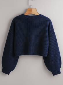 SHEIN Unity Ribbed Knit Bishop Sleeve Jumper - Navy Blue - View 2