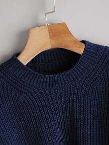 SHEIN Unity Ribbed Knit Bishop Sleeve Jumper - Navy Blue - View 4