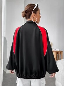SHEIN EZwear Colourblock Zip Up Raglan Sleeve Jacket - Black - View 2