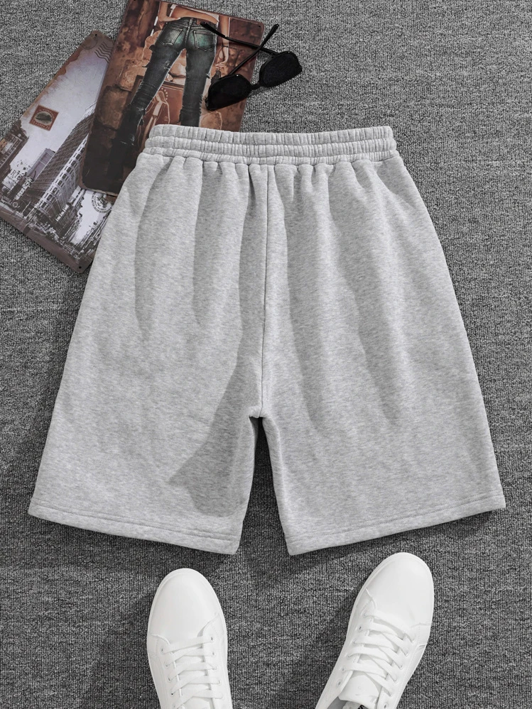 Men Drawstring Waist Track Shorts - Light Grey - View 2