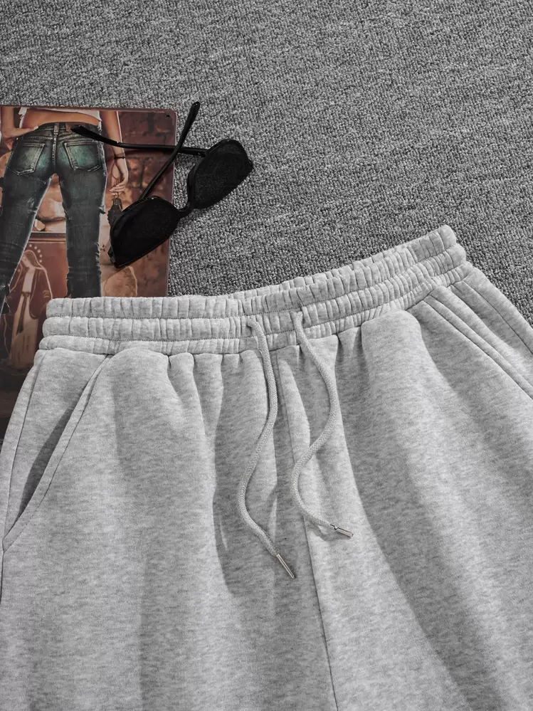 Men Drawstring Waist Track Shorts - Light Grey - View 7