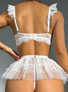 5pack Floral Lace Underwire Garter Lingerie Set - White - View 2