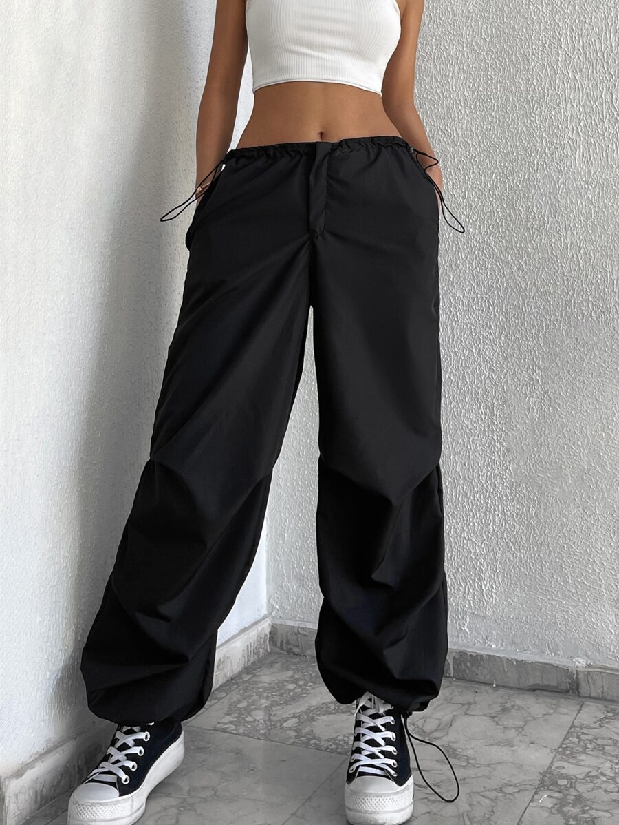 EURMUSE Drawstring Waist Jogger Trousers - Black - View 1