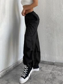 EURMUSE Drawstring Waist Jogger Trousers - Black - View 3