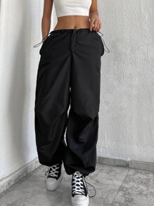EURMUSE Drawstring Waist Jogger Trousers - Black - View 4