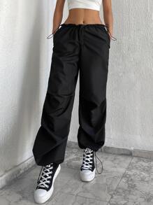 EURMUSE Drawstring Waist Jogger Trousers - Black - View 5