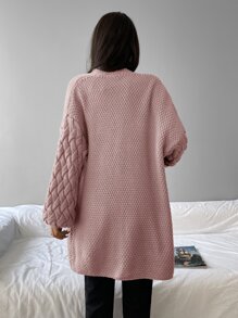 EURMUSE Dual Pocket Drop Shoulder Cardigan - Pink - View 2