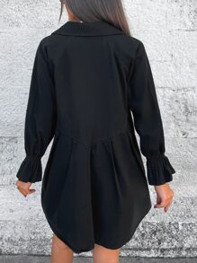 EURMUSE Flounce Sleeve Shirt Dress Without Belt - Black - View 2