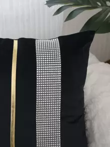 1pc Rhinestone Decor Cushion Cover Without Filler, Modern Throw Pillow Case For Sofa - Black - View 5