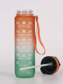 1入組1000ml塑膠水搞笑漸層字母圖案便攜運動水壺帶草編蓋