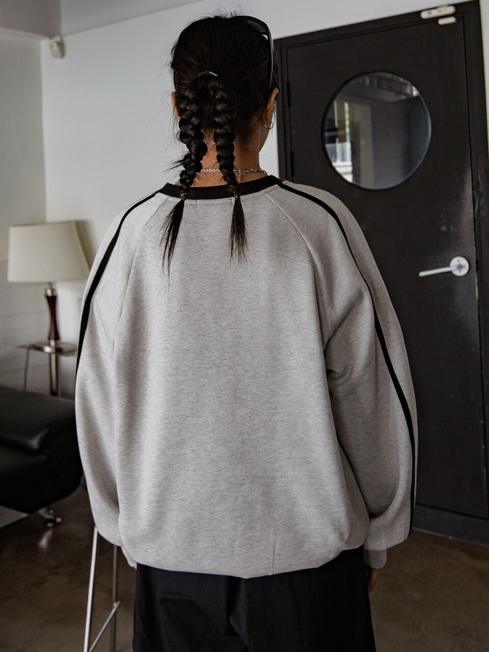 Slogan Graphic Raglan Sleeve Tape Panel Thermal Lined Sweatshirt