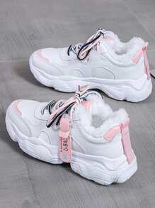 字母圖案前繫帶老爹鞋 - 白色 - 查看 1