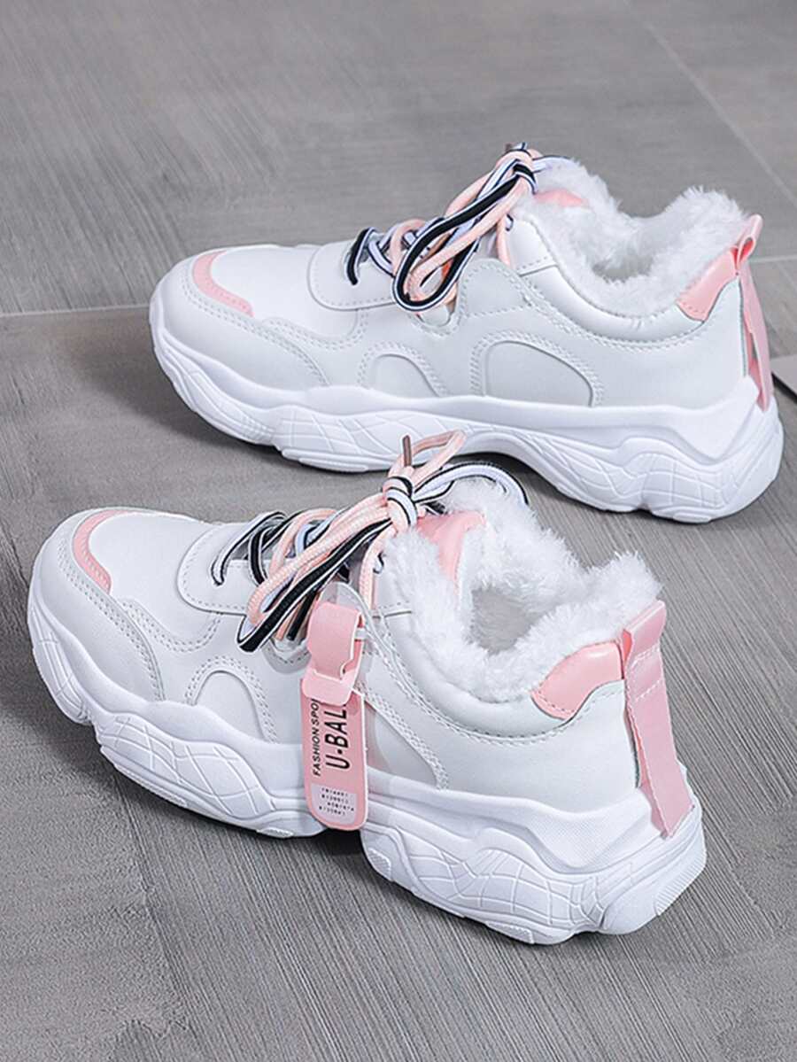 字母圖案前繫帶老爹鞋 - 白色 - 查看 1