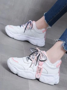 字母圖案前繫帶老爹鞋 - 白色 - 查看 3