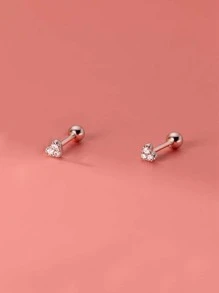 Hoa tai đinh tán thiết kế trái tim Rhinestone - Bạc - Xem 2
