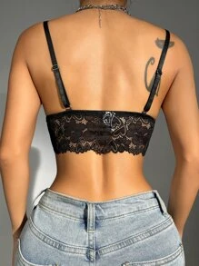 Sujetador arnés con encaje floral - Negro - Ver 2
