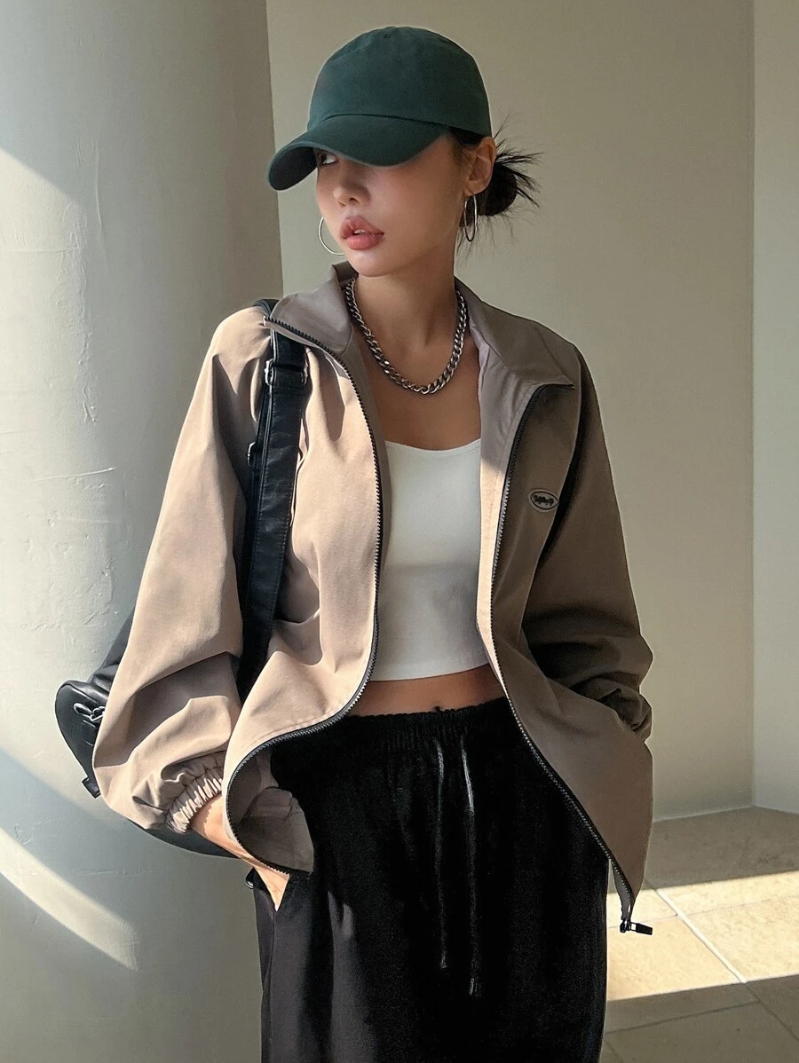 DAZY Cazadora con estampado de letra de manga raglán