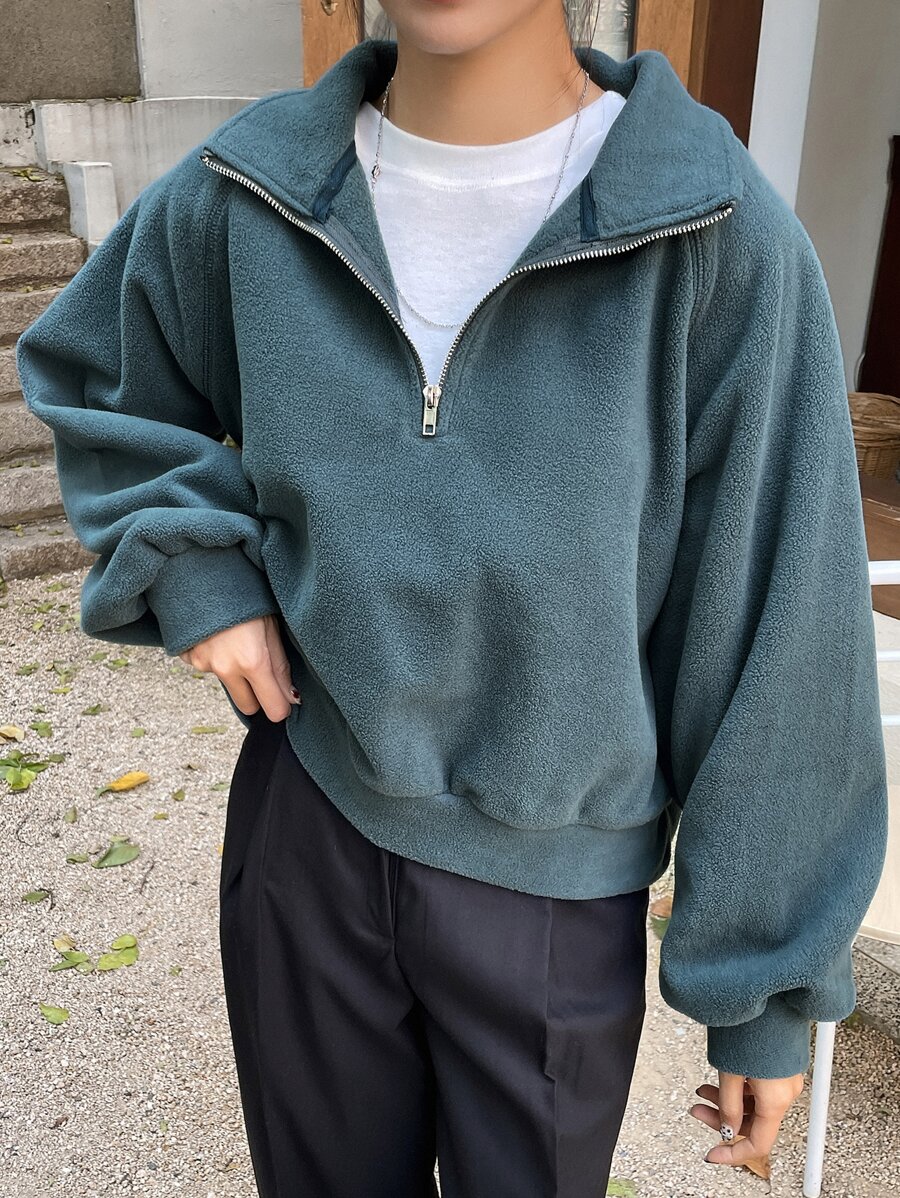 DAZY Half Zip Drop Shoulder Sweatshirt Without Tee - Blue - View 1