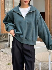 DAZY Half Zip Drop Shoulder Sweatshirt Without Tee - Blue - View 5
