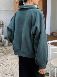 DAZY Half Zip Drop Shoulder Sweatshirt Without Tee - Blue - View 7