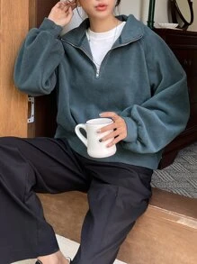 DAZY Half Zip Drop Shoulder Sweatshirt Without Tee - Blue - View 8