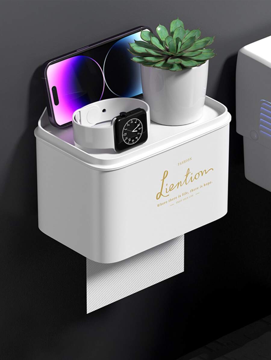 Hộp lưu trữ khăn giấy đồ họa khẩu hiệu 1pc - trắng - Xem 1