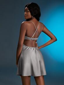 SHEIN SXY 十字交叉後背繫帶吊帶連衣裙 - 淺灰色 - 查看 2