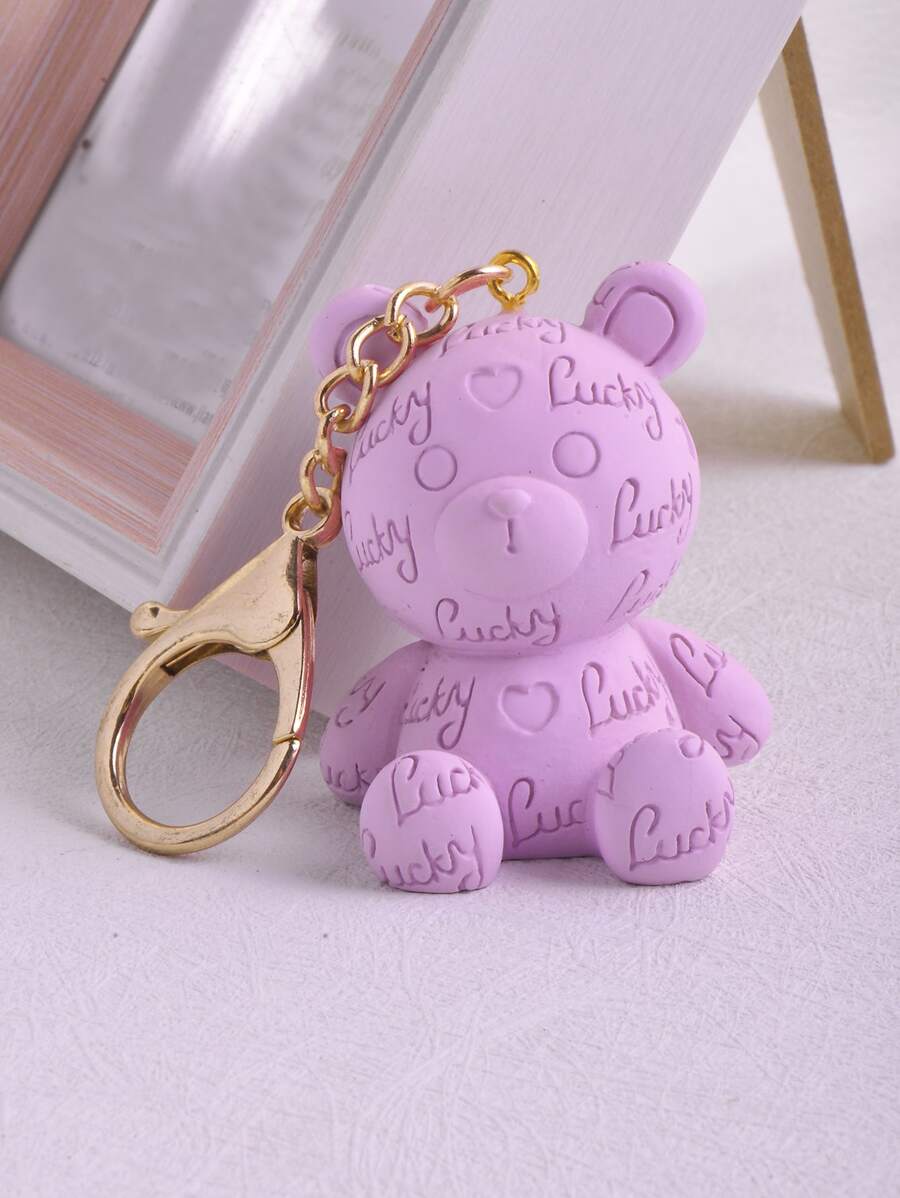 字母细节卡通熊设计包饰可爱熊娃娃钥匙扣创意卡通动物吊坠女士包袋配饰礼品、礼物、配饰、装饰适合少女、女大学生、新秀和白领人士汽车配饰女士钥匙扣吊饰 - 彩色 - 查看 1