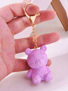 字母细节卡通熊设计包饰可爱熊娃娃钥匙扣创意卡通动物吊坠女士包袋配饰礼品、礼物、配饰、装饰适合少女、女大学生、新秀和白领人士汽车配饰女士钥匙扣吊饰 - 彩色 - 查看 4