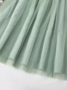 Tween Girl Floral Print Ruffle Trim Mesh Hem Dress