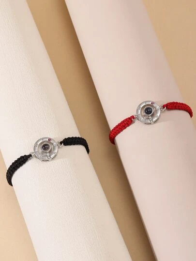 男士2入組情侶羅馬數字細節圓形裝飾手環,適用於首飾類禮品和派對