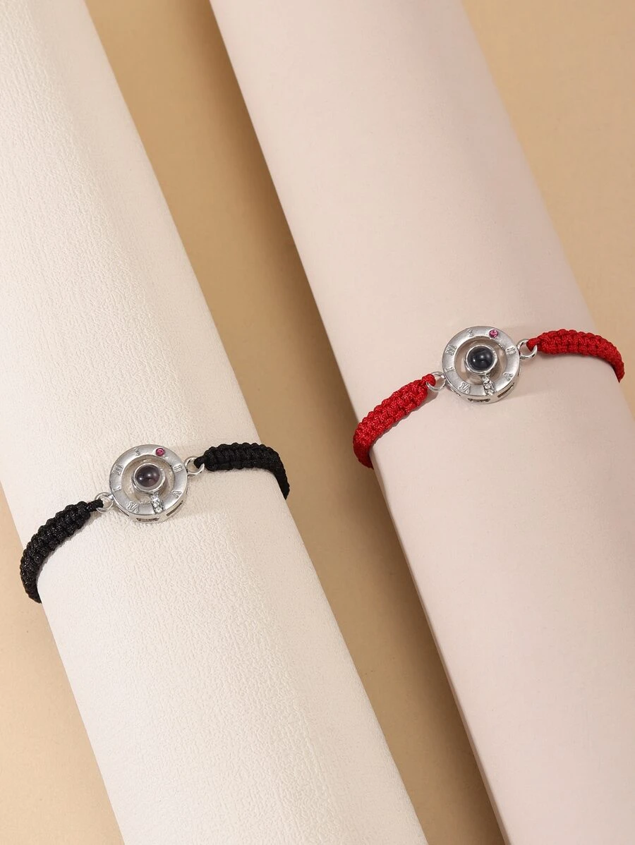 Men's 2pcs Couple Roman Numeral Detail Round Decor Bracelet, For Jewelry Gift And Party