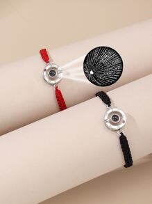 Men's 2pcs Couple Roman Numeral Detail Round Decor Bracelet, For Jewelry Gift And Party